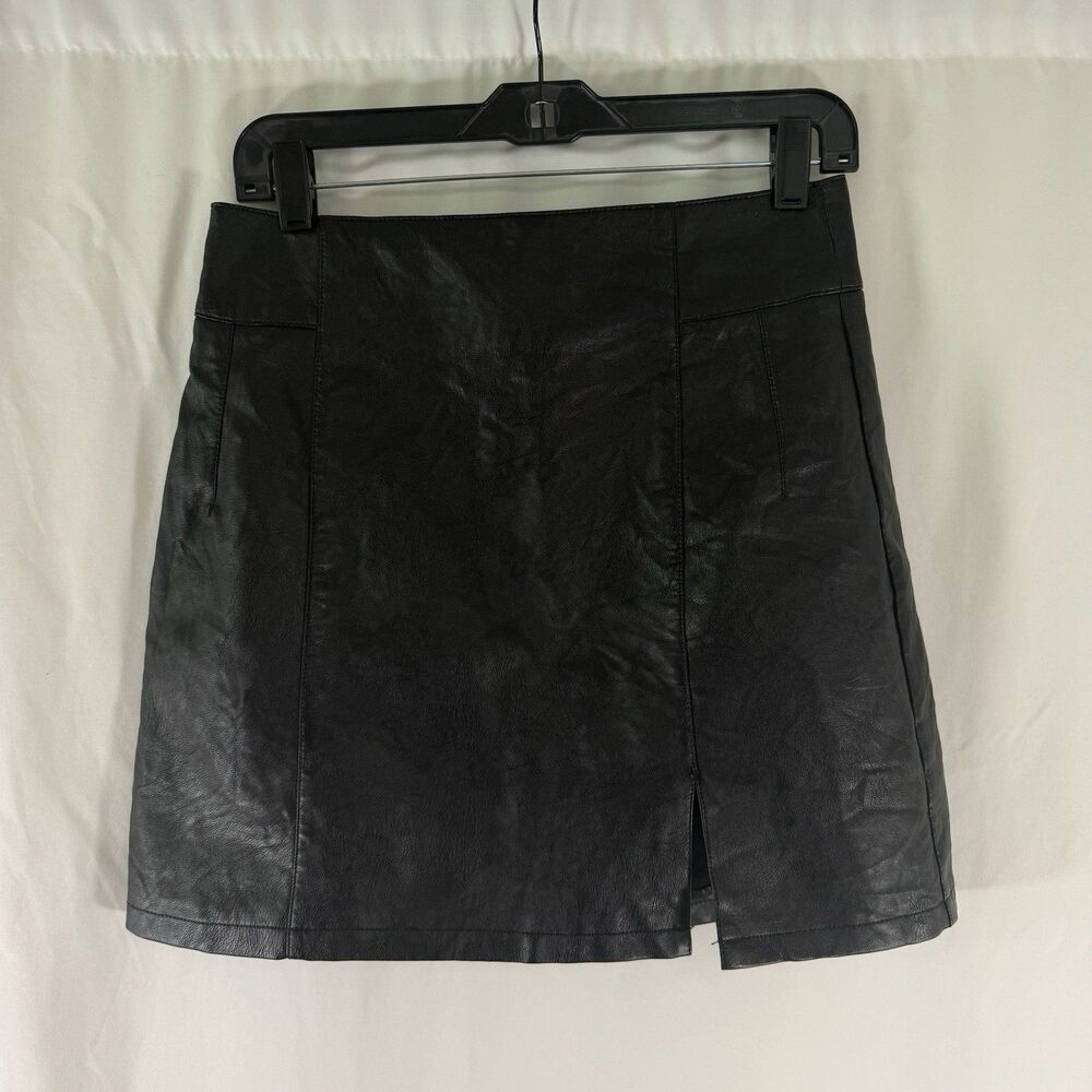 Topshop Faux Leather Skirt Women's 6 29" Waist Black Zip Back Short Pull On
